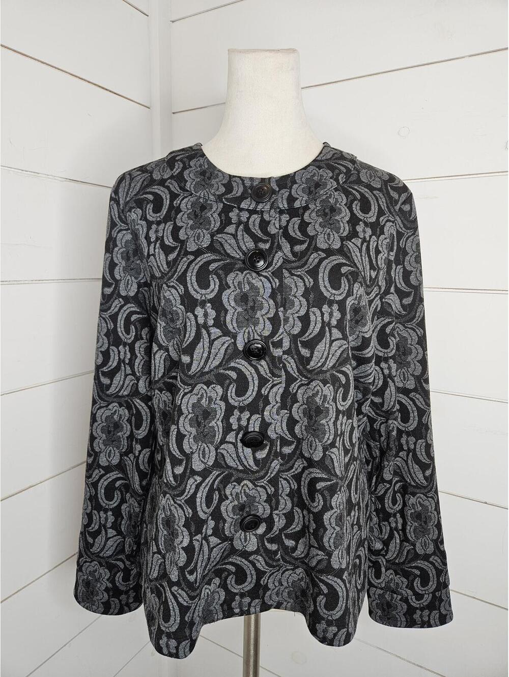 NWT Lester Square large grey on black floral button up jacket - Picture 1 of 6